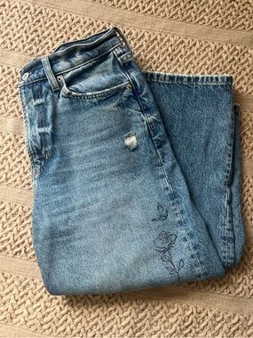 Arizona Jean Company Light Blue High Rise Jeans with Rose & Bird Embroidery